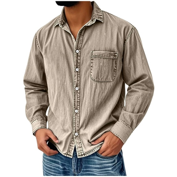 Men's Denim Overshirt Button Front Heavyweight Washed Denim Shirt Jacket with Pockets Relaxed Fit Versatile Layering Casual Outerwear