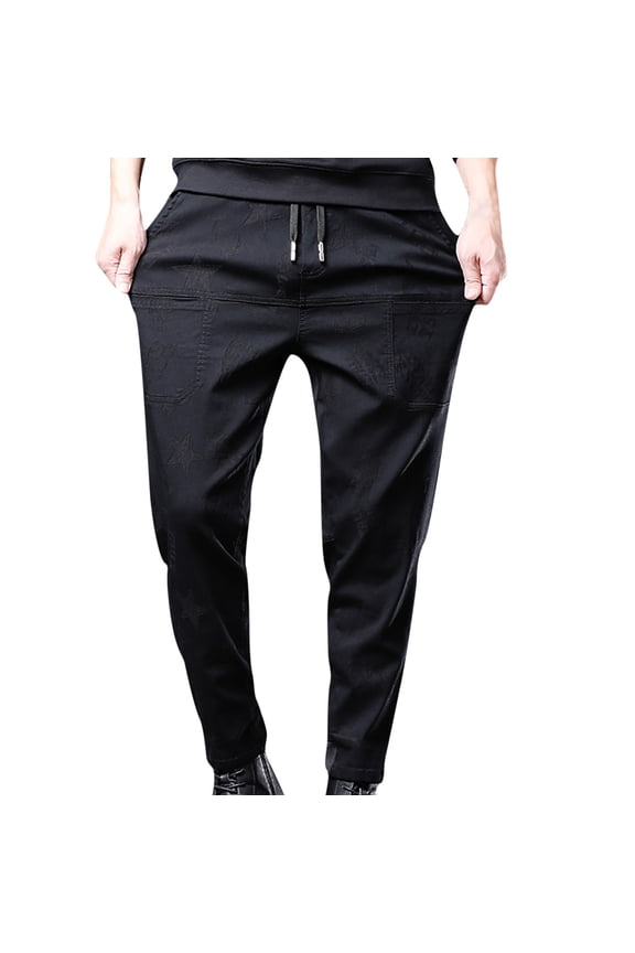 Men's Denim Pants Stretch Pencil Jeans Casual Solid Color Tapered Cuff S Trousers