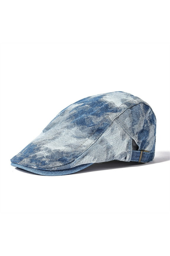 Men's Denim Peaked Flat Cap Duckbill Gatsby Trucker Ivy Driving Cycling Hat