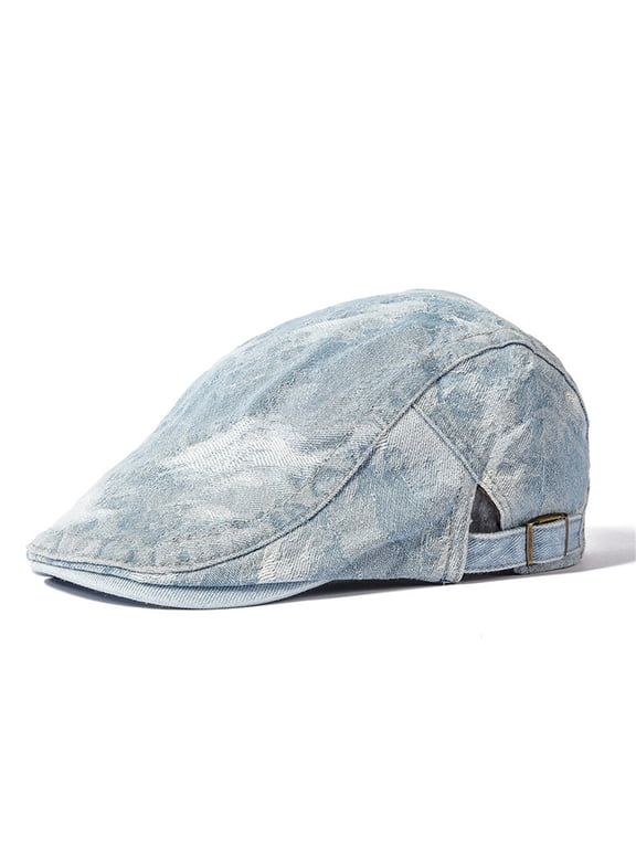 Men's Denim Peaked Flat Cap Duckbill Gatsby Trucker Ivy Driving Cycling Hat