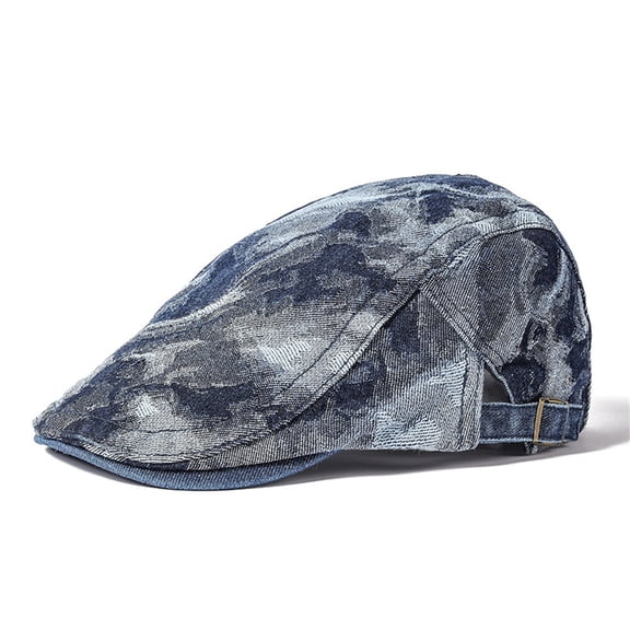 Men's Denim Peaked Flat Cap Duckbill Gatsby Trucker Ivy Driving Cycling Hat