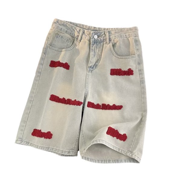 Men's Denim Shorts Casual Comfortable Summer Fashion Embroidery Letter Design Versatile Stretch Fit Breathable Lightweight