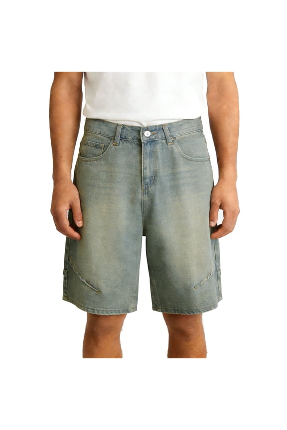 Men's Denim Shorts, Casual Loose Fit Shorts for Men with Pockets, Comfortable Summer Cotton Blend Everyday Wear Shorts for Lounging, Relaxed Fit Five-Point Shorts