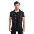 thumbnail image 1 of Men’s Denim Studded Vest Button-Front Sleeveless Jacket Punk-Inspired Style Casual Lapel Jean Vests with Rivets, 1 of 6