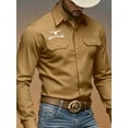 thumbnail image 1 of Men's Denim-Style Long Sleeve Button-Front Shirt with Chest Pockets and Western Bull Skull Print Lightweight Soft Twill Fabric for Casual Daily Wear and Streetwear All-Season, 1 of 5