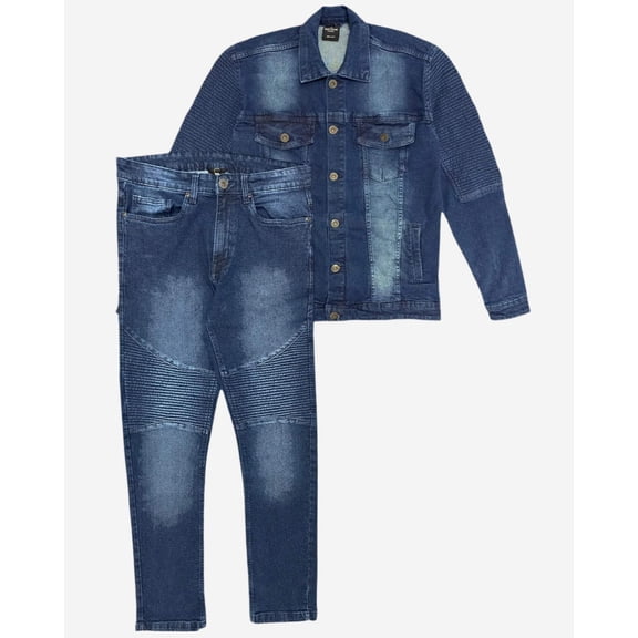 Men’s Denim Suit Standard Cut Biker Jacket With Slim Fit Biker Pants
