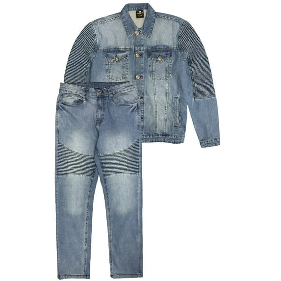 Men’s Denim Suit Standard Cut Biker Jacket With Slim Fit Biker Pants