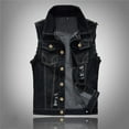 thumbnail image 1 of Men's Denim Tank Tops Punk Sleeveless Jean Jacket Rocker Studded Vests, 1 of 9