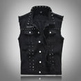 thumbnail image 1 of Men's Denim Tank Tops Punk Sleeveless Jean Jacket Rocker Studded Vests, 1 of 9