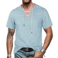 thumbnail image 1 of Men's Denim V Neck T Shirt Casual Short Sleeve Fringe Detail Comfortable Breathable Stylish Top for Everyday Wear Men's Tops T-Shirt Casual Crew Neck Loose, 1 of 9
