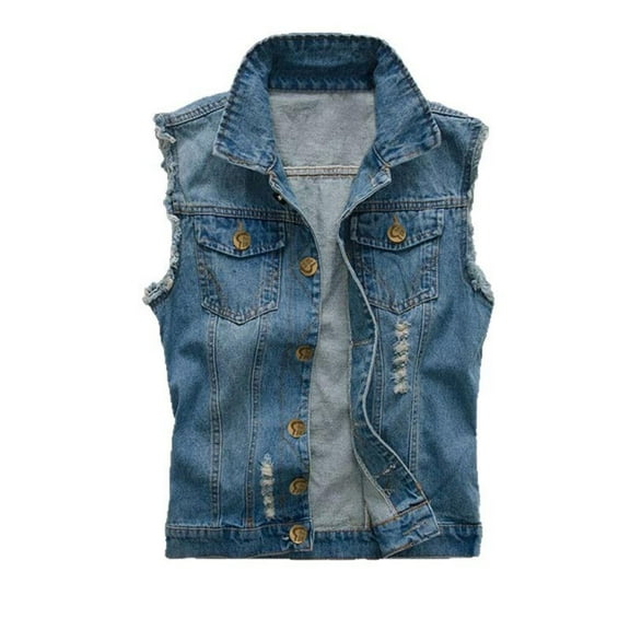 Men's Denim Vest Casual Slim Fit Sleeveless Jacket Vintage Ripped Summer Jean Vests with Pockets Big and Tall S-5XL
