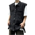thumbnail image 1 of Men's Denim Vest Motorcycle Unlined Biker Sleeveless Button Down Jean Vest Jacket Fashion Casual Loose Punk Lapel Outerwear, 1 of 5