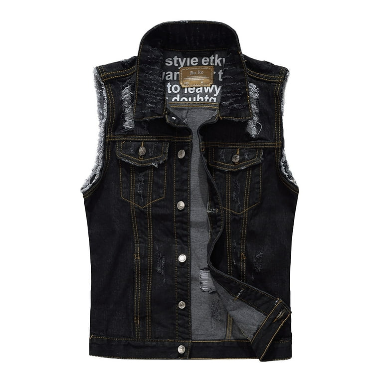 Black jean jacket sleeveless on sale