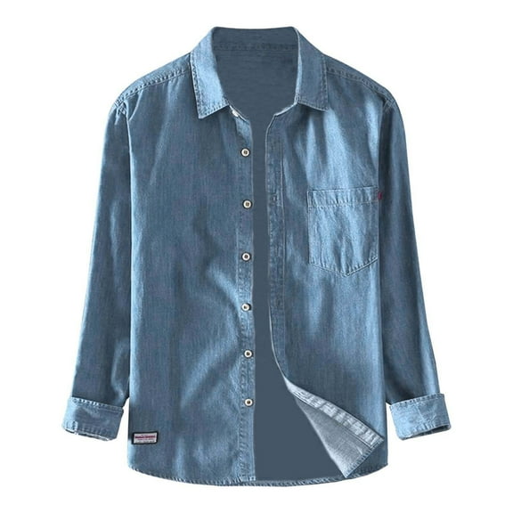 Men's Denim Work Shirt Long Sleeve Casual Button Down Jean Shirt with Pockets for Outdoor Daily Wear