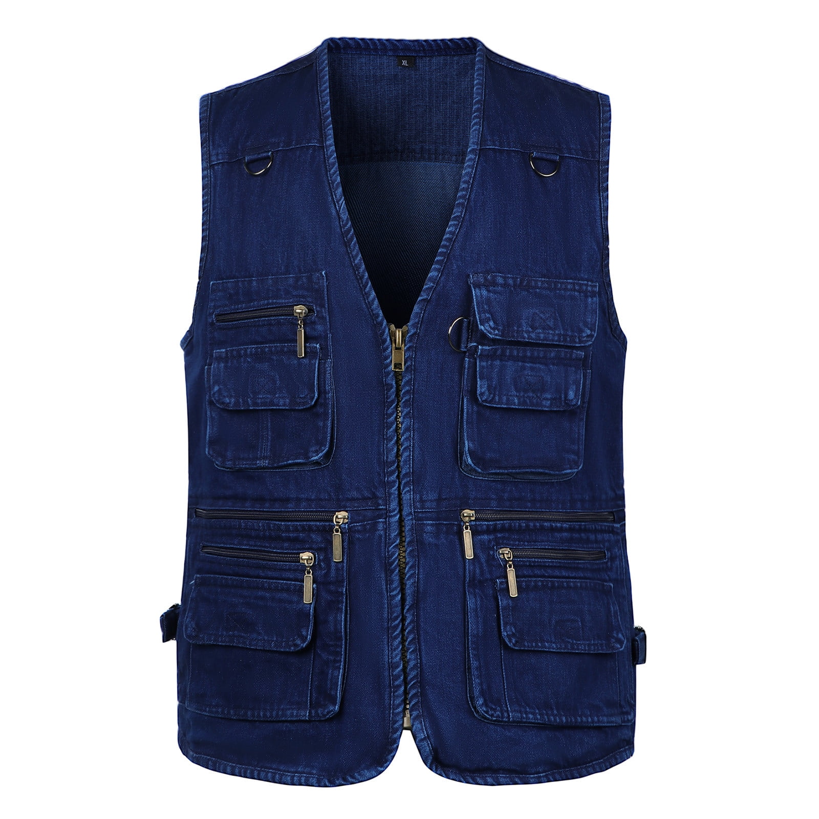 Men's Denim Zipper Cardigan Multi Pocket Vest Convenient