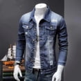 thumbnail image 1 of Men‘s Denim jacket 2022 Autumn Casual Pure Cotton Slim Fit  Stylish Motorcycle Jean Jacket Streetwear Men Coats, 1 of 7