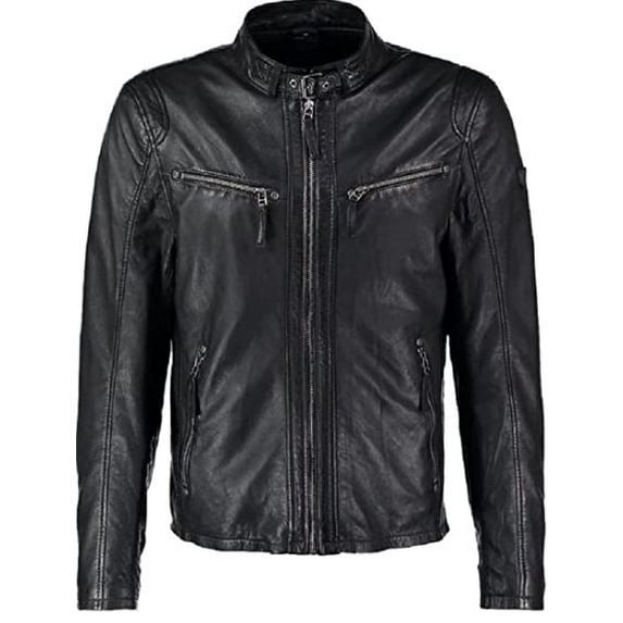 Men's Designer Biker Style Classic Black Cafe Racer Genuine Leather Jacket SouthBeachLeather Medium