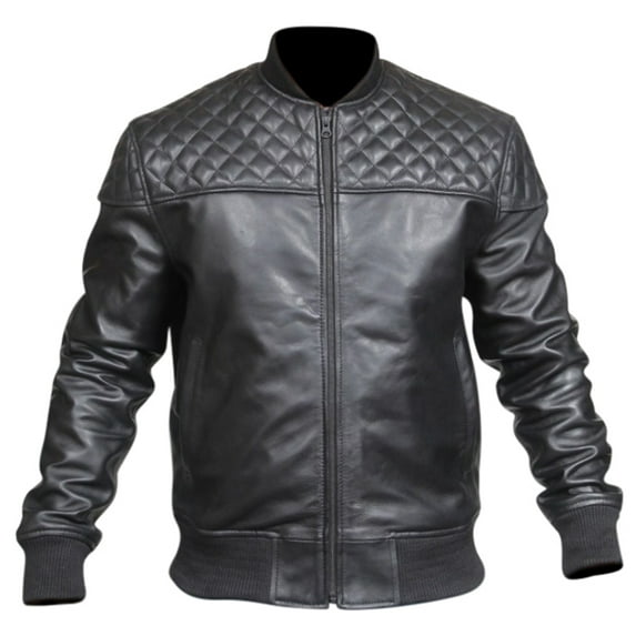Men's Designer Black Men's Quilted Shoulder Rib Design Slim Genuine Leather Jacket SouthBeachLeather