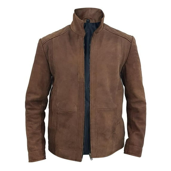 Men’s Designer Brown Nubuck Suede Stand up Collar Leather Jacket SouthBeachLeather