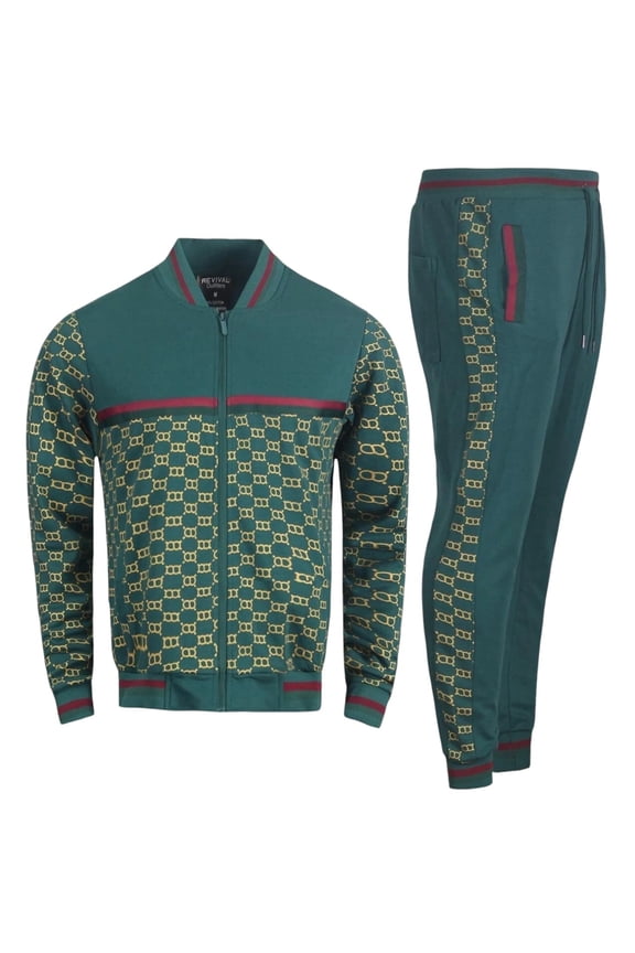 Men’s Designer Printed Tech Fleece Full Matching Jogging Suit Top & Bottom set