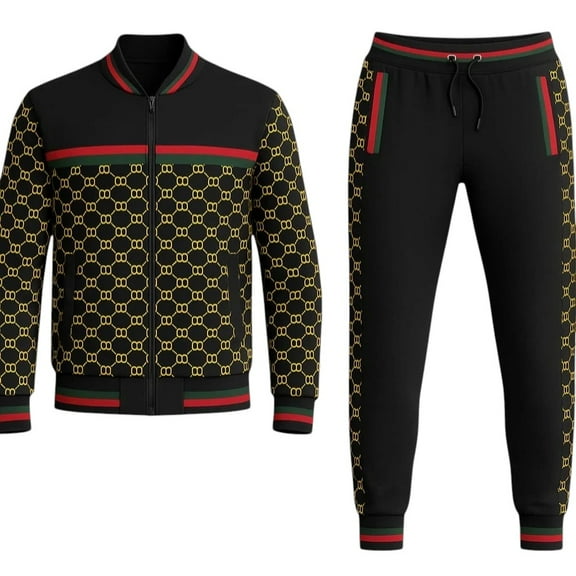 Men’s Designer Printed Tech Fleece Full Matching Jogging Suit Top & Bottom set