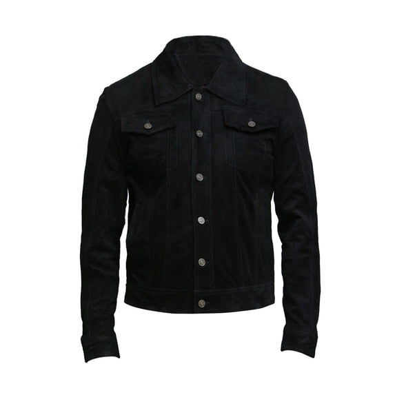Men's Designer Shirt Style Black Suede Button Closure Formal Leather Jacket SouthBeachLeather