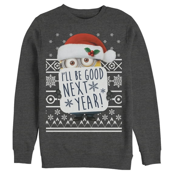 Men's Despicable Me Christmas Good Minion Sweatshirt Charcoal Heather Medium