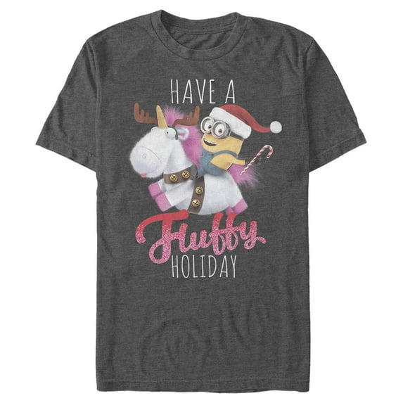 Men's Despicable Me Christmas Minions Have A Fluffy Day Unicorn Graphic Tee Charcoal Heather Small