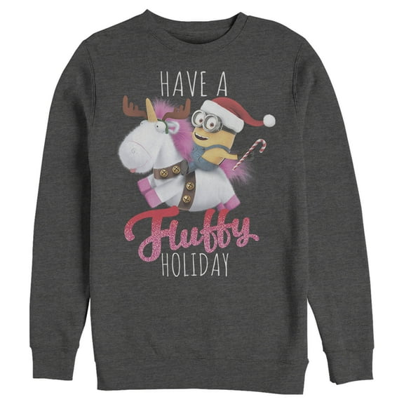 Men's Despicable Me Christmas Minions Have A Fluffy Day Unicorn  Sweatshirt Charcoal Heather 2X Large