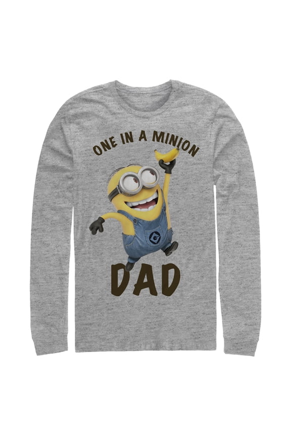 Men's Despicable Me Dave One in a Minion Dad  Long Sleeve Shirt Athletic Heather X Large