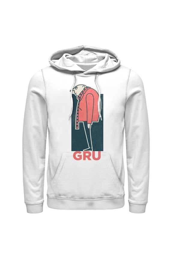 Men's Despicable Me Gru Profile Pull Over Hoodie White Medium