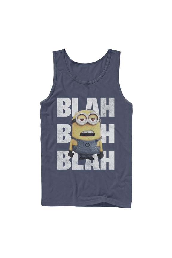 Men's Despicable Me Minion Blah Blah Tank Top Navy Blue Large