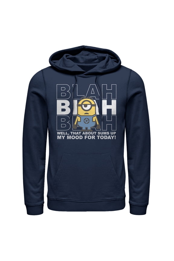 Men's Despicable Me Minion Blah Mood Today  Pull Over Hoodie Navy Blue 2X Large