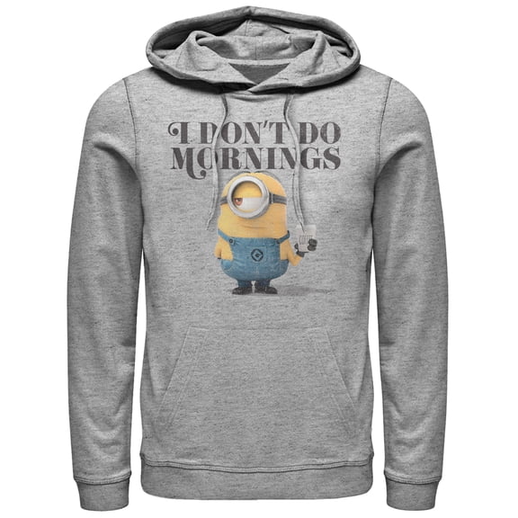 Men's Despicable Me Minion Don't Do Mornings  Pull Over Hoodie Athletic Heather X Large