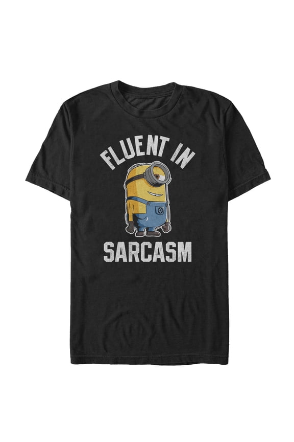 Men's Despicable Me Minion Fluent in Sarcasm Graphic Tee Black Large