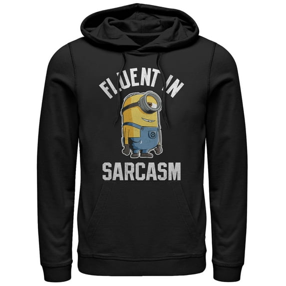 Men's Despicable Me Minion Fluent in Sarcasm Pull Over Hoodie Black Medium