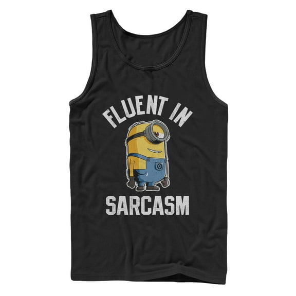 Men's Despicable Me Minion Fluent in Sarcasm Tank Top Black Large