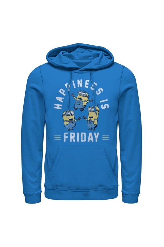 Men's Despicable Me Minion Happiness is Friday Pull Over Hoodie Royal Blue Small