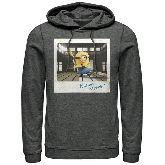 Men's Despicable Me Minion Karate Pull Over Hoodie Charcoal Heather 2X Large
