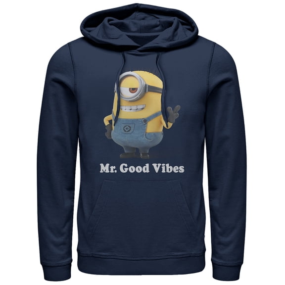 Men's Despicable Me Minion Mr. Good Vibes Pull Over Hoodie Navy Blue Small