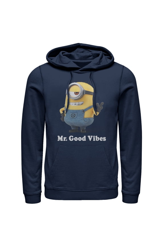 Men's Despicable Me Minion Mr. Good Vibes  Pull Over Hoodie Navy Blue X Large
