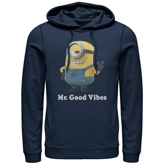 Men's Despicable Me Minion Mr. Good Vibes Pull Over Hoodie Navy Blue X Large
