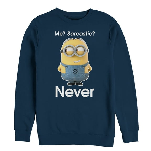 Men's Despicable Me Minion Never Sarcastic  Sweatshirt Navy Blue Medium