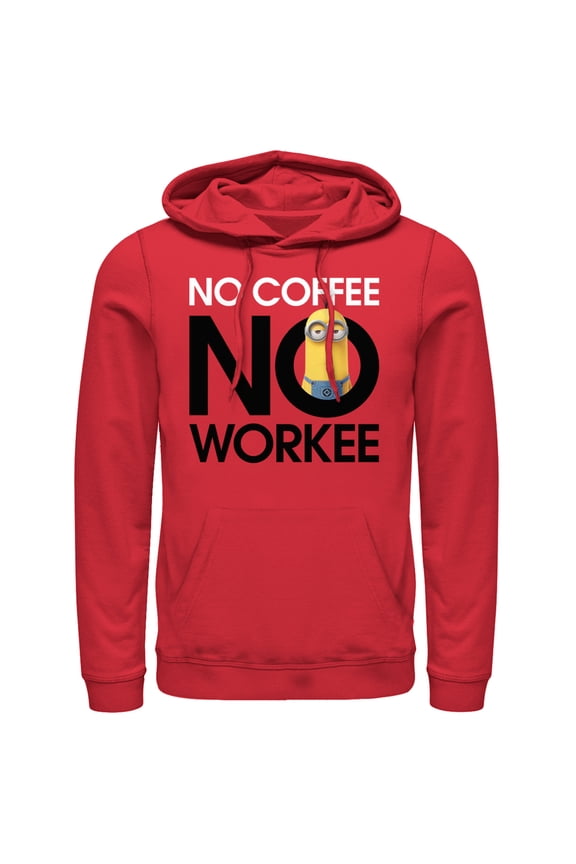 Men's Despicable Me Minion No Coffee  Pull Over Hoodie Red X Large