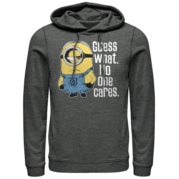 Men's Despicable Me Minion No One Cares Pull Over Hoodie Charcoal Heather Large