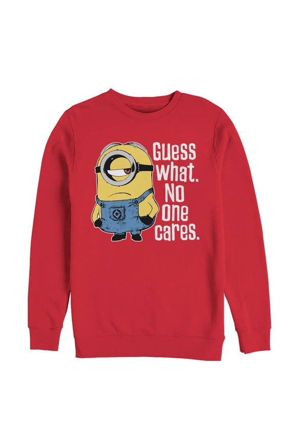 Men's Despicable Me Minion No One Cares Sweatshirt Red Large