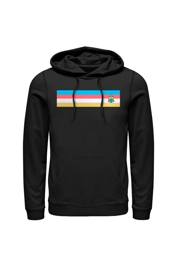 Men's Despicable Me Minion Retro Stripe Pull Over Hoodie Black Medium