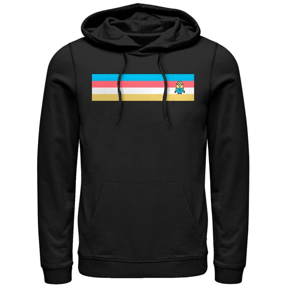 Men's Despicable Me Minion Retro Stripe  Pull Over Hoodie Black Small