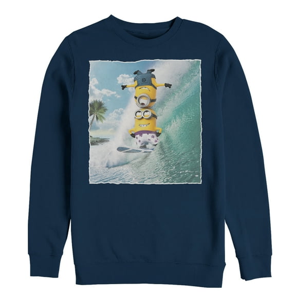 Men's Despicable Me Minion Surf Tricks Sweatshirt Navy Blue Medium