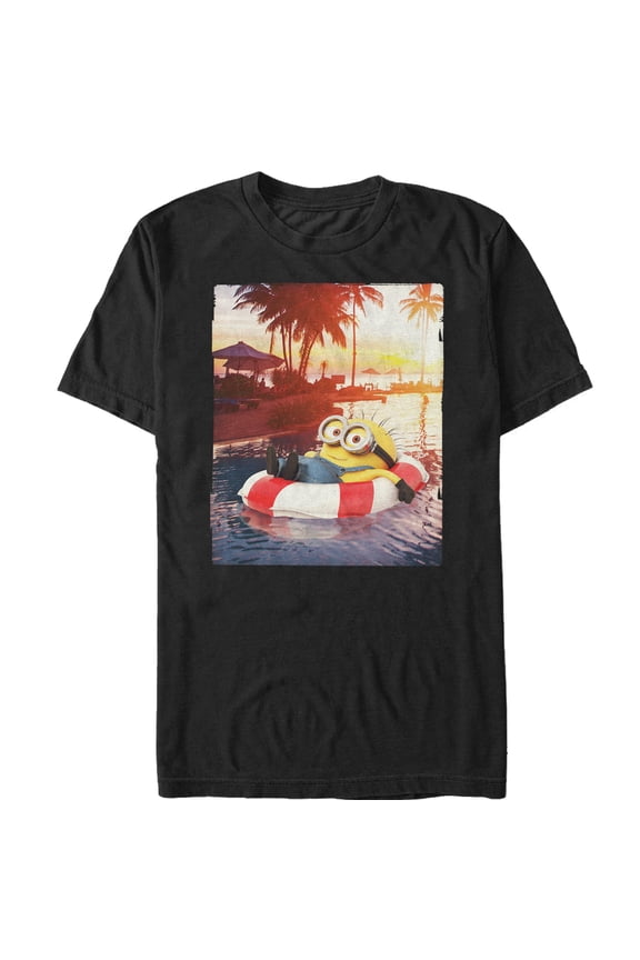 Men's Despicable Me Minion Tropical Vacation Graphic Tee Black Medium